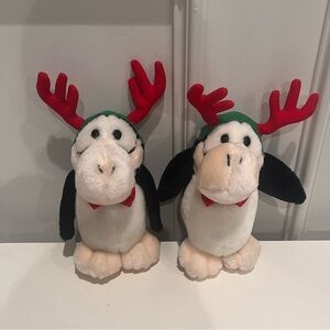 Set of 2 Vintage Opus Plush 9" Reindeer Antlers Holiday Christmas Opus N' Bill